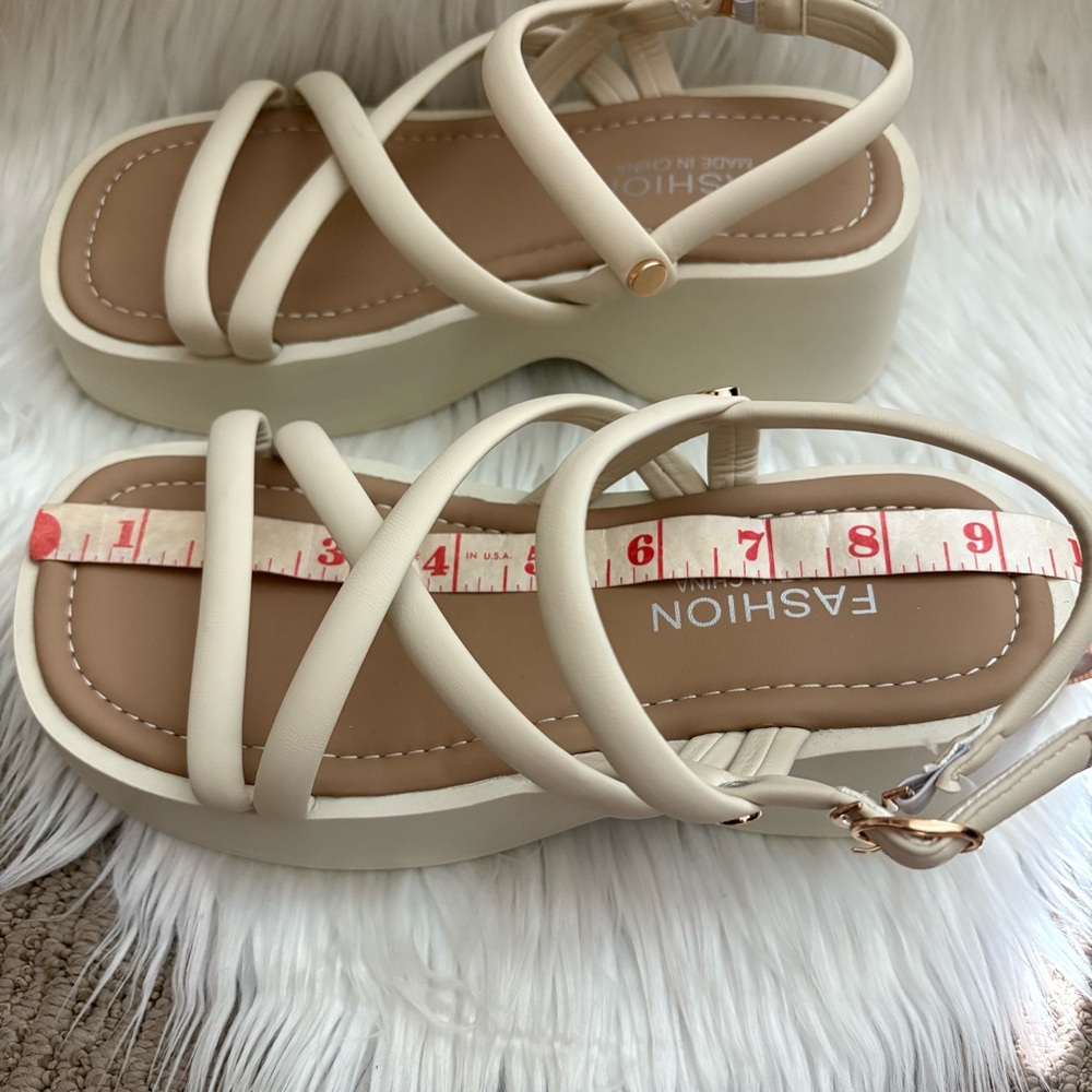 LAST CHANCE - DONATING - Cream Off White Y2k Style Strappy Platform Sandals - Picture 10 of 11
